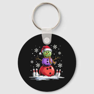 Bowling Snowman Bowling Player Santa Hat Christmas Key Ring