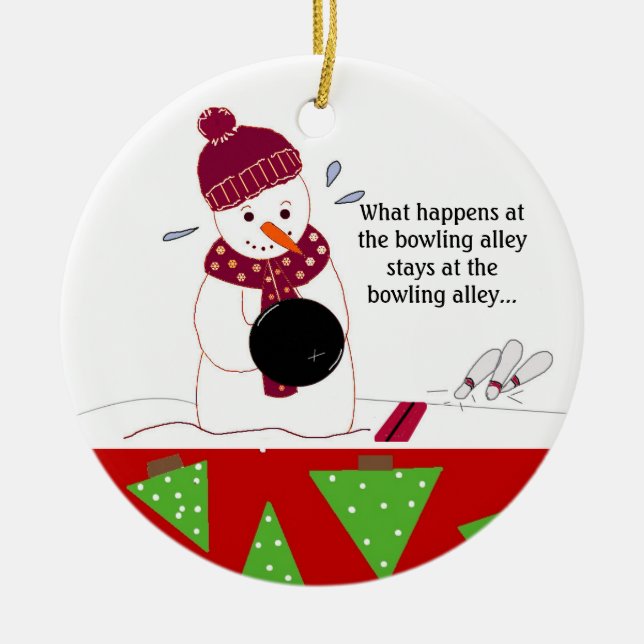 Bowling Snowman Ceramic Tree Decoration (Front)