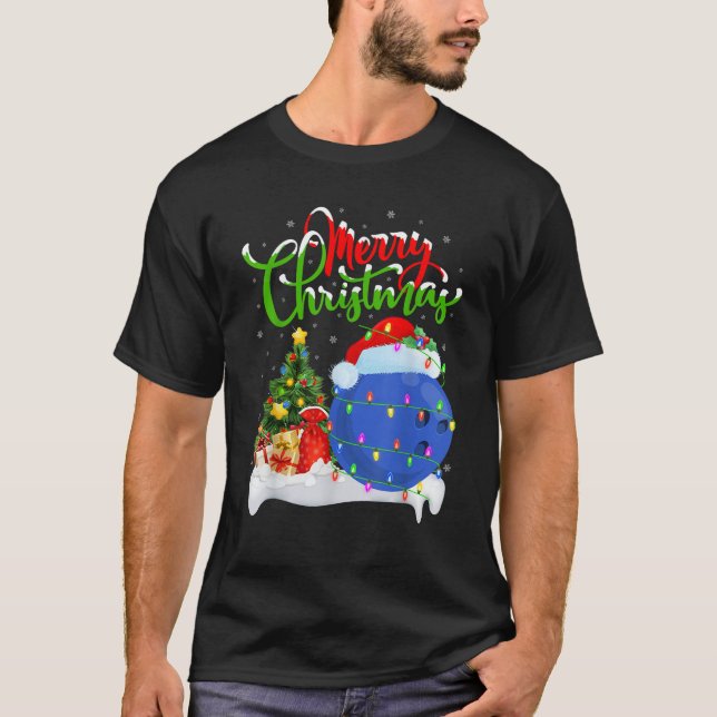 Bowling Sports Lover Xmas Decoration Santa Bowling T-Shirt (Front)