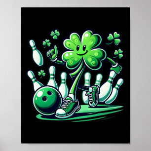 Bowling St Patricks Day Boys Kids Shamrock Playing Poster