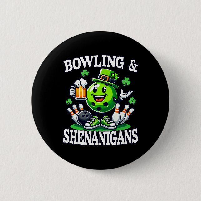 Bowling St Patrick's Day Shenanigans Bowler Funny  6 Cm Round Badge (Front)