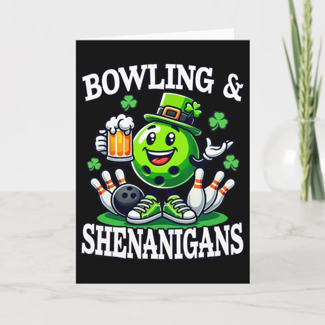Bowling St Patrick's Day Shenanigans Bowler Funny  Card (Front)