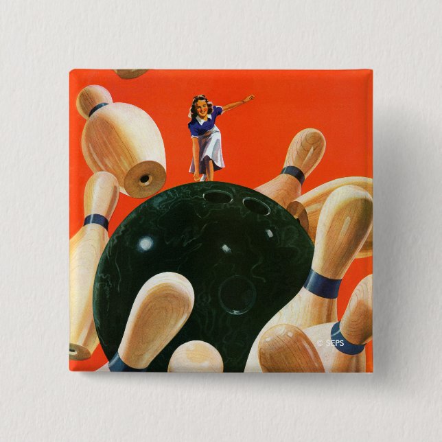 Bowling Strike 15 Cm Square Badge (Front)