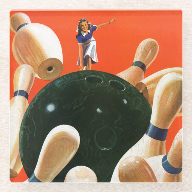 Bowling Strike Glass Coaster (Front)