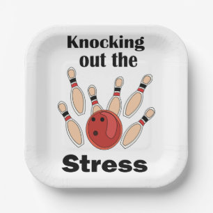 Bowling Strike Knocking Out Stress Bowling Party Paper Plate