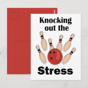 Bowling Strike Knocking Out Stress Bowling Party Postcard