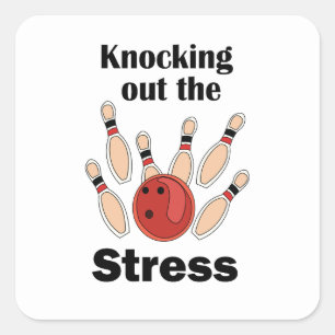 Bowling Strike Knocking Out Stress Bowling Party Square Sticker
