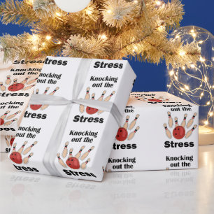 Bowling Strike Knocking Out Stress Bowling Party Wrapping Paper