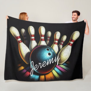 Bowling Strike Personalised Name Fun Fleece Blanket