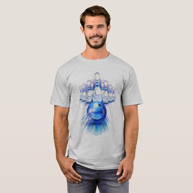 Bowling Strike Pins Balls Game Logo T-Shirt (Front Full)
