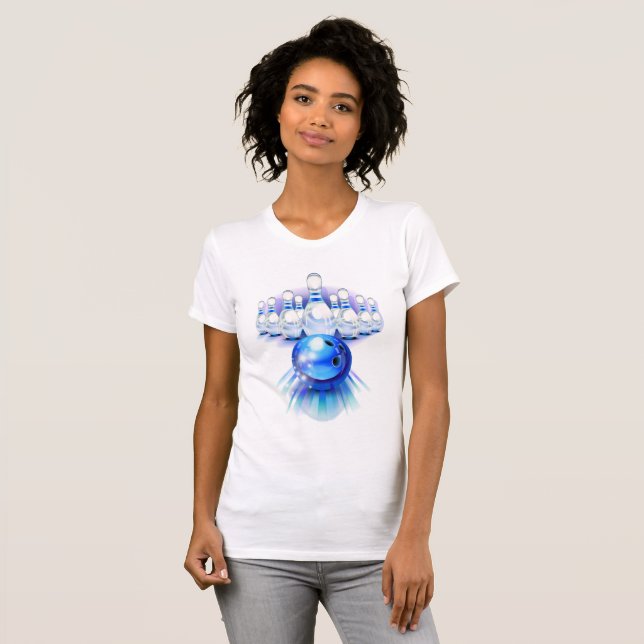 Bowling Strike Pins Balls Game Logo T-Shirt (Front Full)