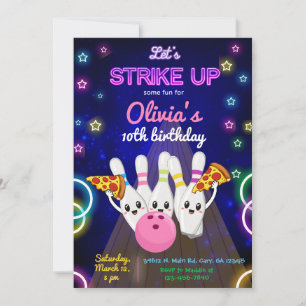 Bowling, strike up some fun, girl birthday invite. invitation