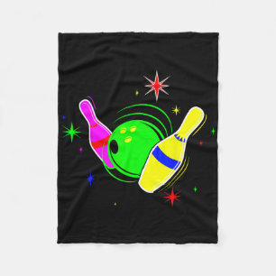 Bowling T Shirt 80s Retro Neon Sign Strike Bowling Fleece Blanket