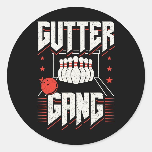 Bowling Team Pins Strikes Gutter Gang  Classic Round Sticker (Front)