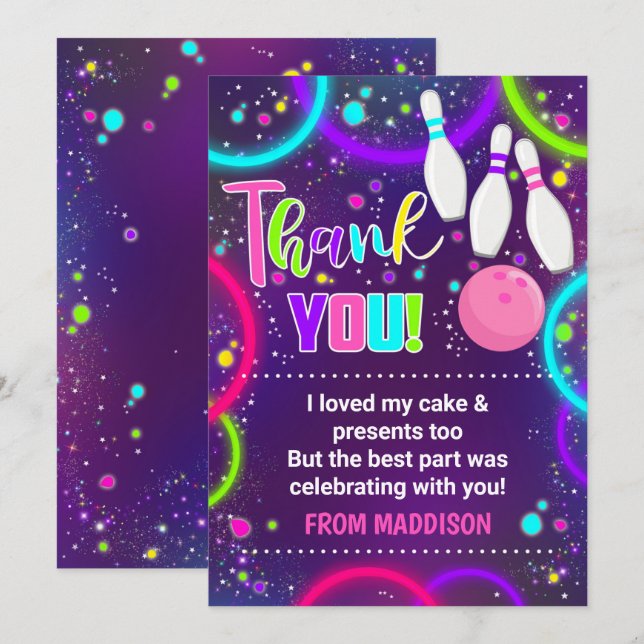 Bowling Thank you Card Glow Bowling Thank you Card (Front/Back)