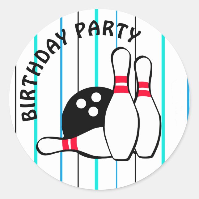 Bowling Themed Birthday Party Classic Round Sticker (Front)