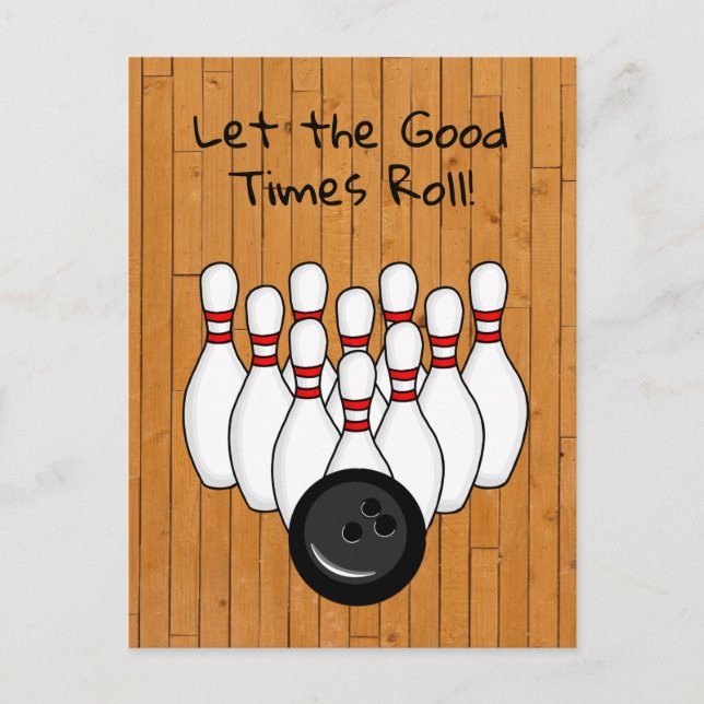 Bowling Themed Birthday Party Invitation Postcard (Front)