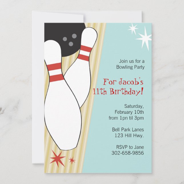 Bowling Themed Birthday Party Invitations (Front)