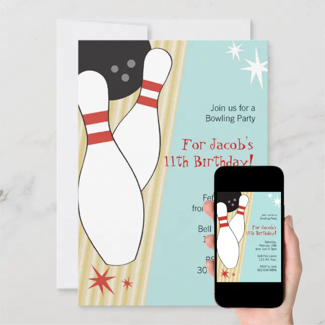 Bowling Themed Birthday Party Invitations Zazzle