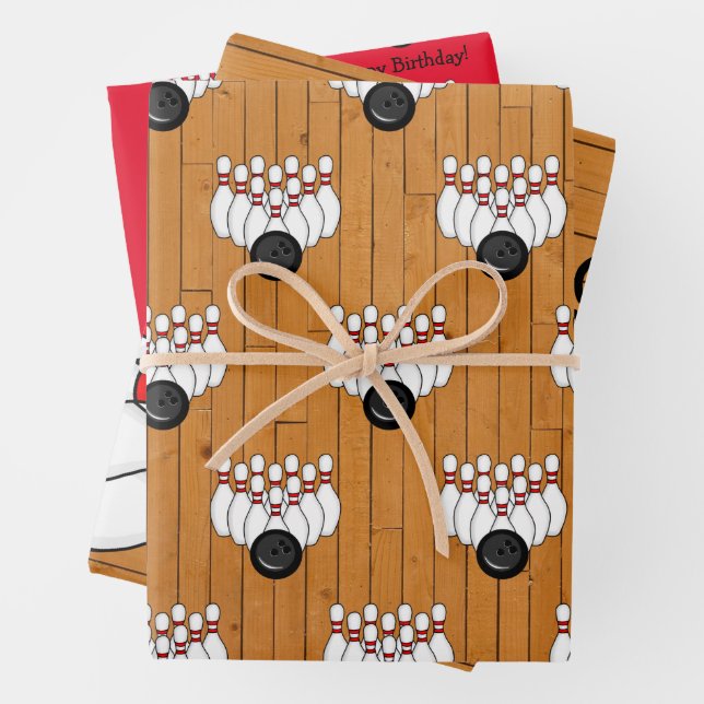 Bowling Themed Birthday Personalised  Wrapping Paper Sheet (In situ)