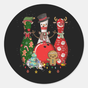Bowling Three Pins Merry Christmas For Bowler Sant Classic Round Sticker