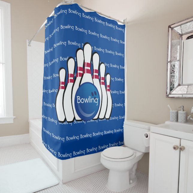Bowling Tiled Text Design Shower Curtain (In Situ)
