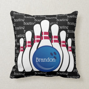 Bowling Tiled Text Design Throw Pillow