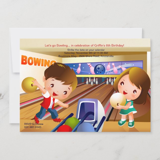 Bowling Tots Birthday Party Invitation (Front)