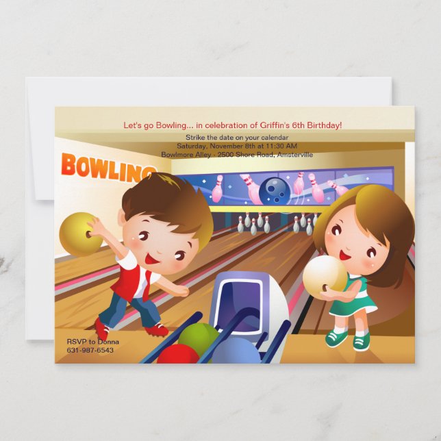Bowling Tots Birthday Party Invitation (Front)