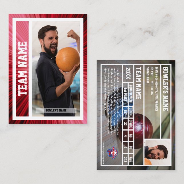 Bowling Trading Card Tournament Souvenir Red (Front/Back)