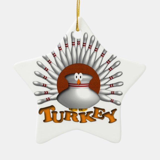 Bowling turkey ceramic tree decoration (Front)
