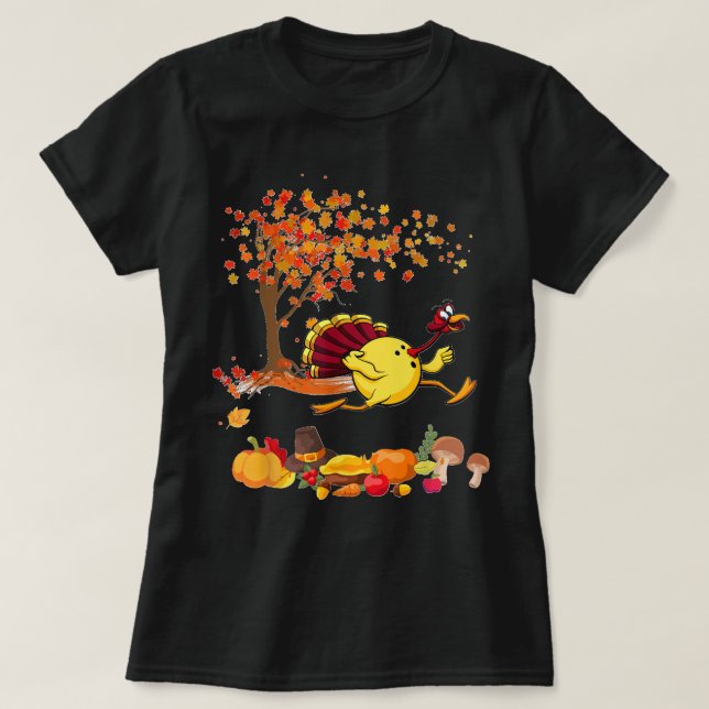 Bowling Turkey Thanksgiving Fall Tree Bowling Play T-Shirt (Design Front)