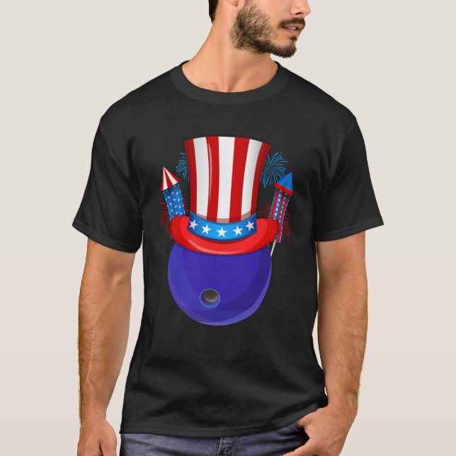 Bowling Uncle Sam American Flag Fireworks 4th of J T-Shirt (Front)