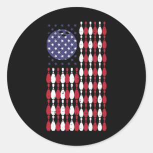 Bowling Usa Flag 4th Of July Patriotic Bowler Men  Classic Round Sticker