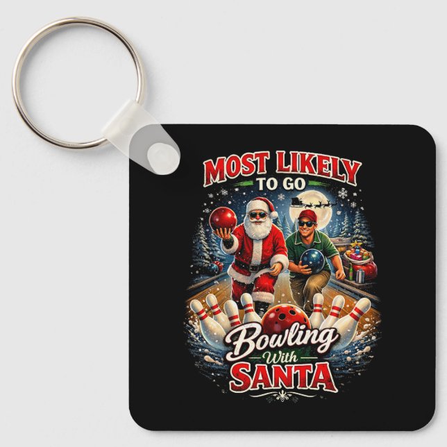 Bowling with Santa Key Ring (Front)