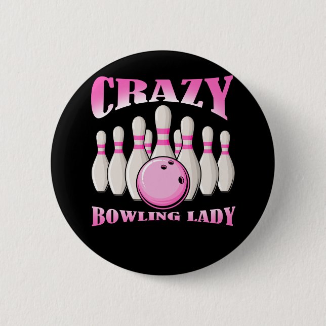 Bowling Woman Female Cute Bowler Lady 6 Cm Round Badge (Front)
