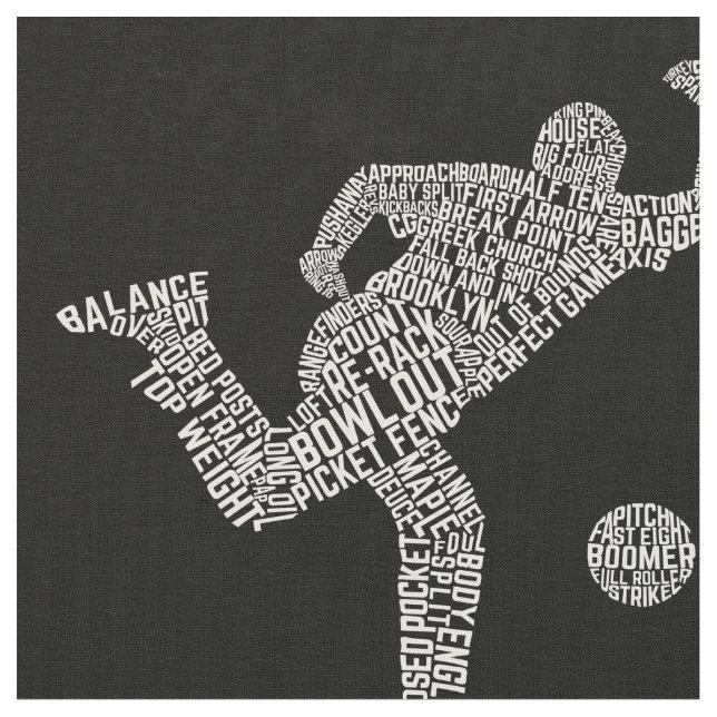 Bowling Word Art, Bowler Wordle Fabric (Close Up)