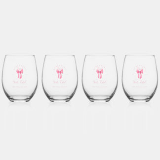  Bows and Babes Girls Club Bachelorette Stemless Wine Glass
