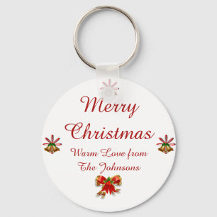 Bows and Bells Merry Christmas Button Key Ring