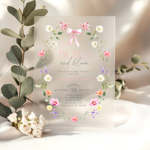 Bows and Bloom Wildflower pink Bow Baby Shower Acrylic Invitations