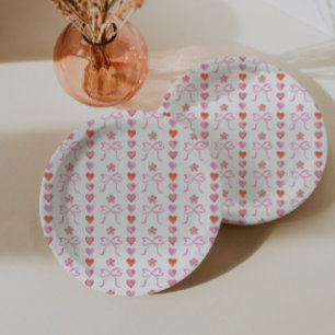 Bows and Hearts Pattern Baby Shower Paper Plate