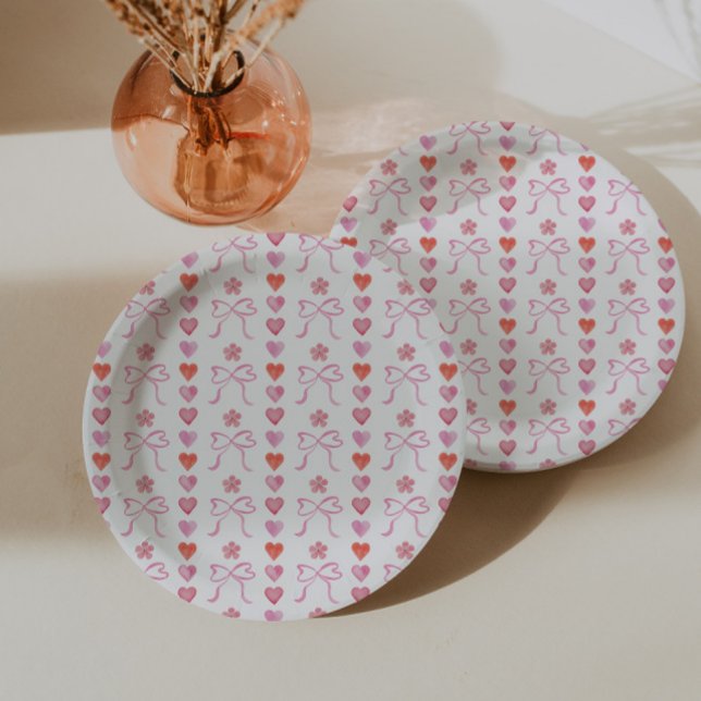 Bows and Hearts Pattern Baby Shower Paper Plate (Creator Uploaded)