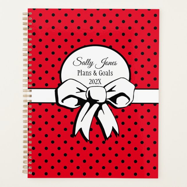 Bows and Polka Dots Hintage Vibe Red Personalised Planner (Front)