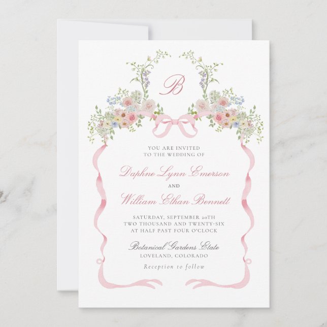 Bows and Wildflowers Wedding Invitation (Front)
