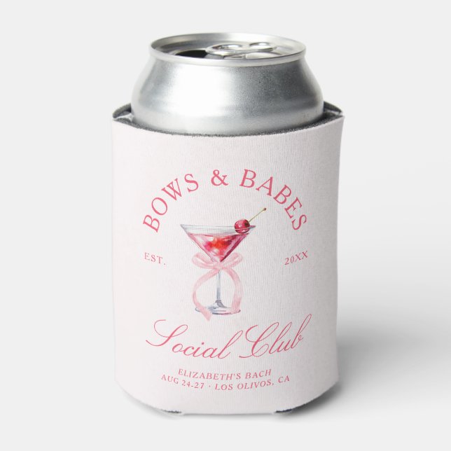 Bows & Babes Coquette Cherries Bachelorette Can Cooler (Can Front)