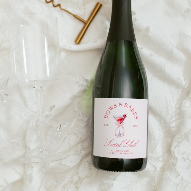 Bows & Babes Coquette Cherries Bachelorette Sparkling Wine Label (Creator Uploaded)
