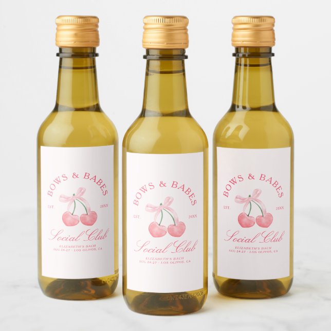 Bows & Babes Coquette Cherries Bachelorette Wine Label (Bottles)