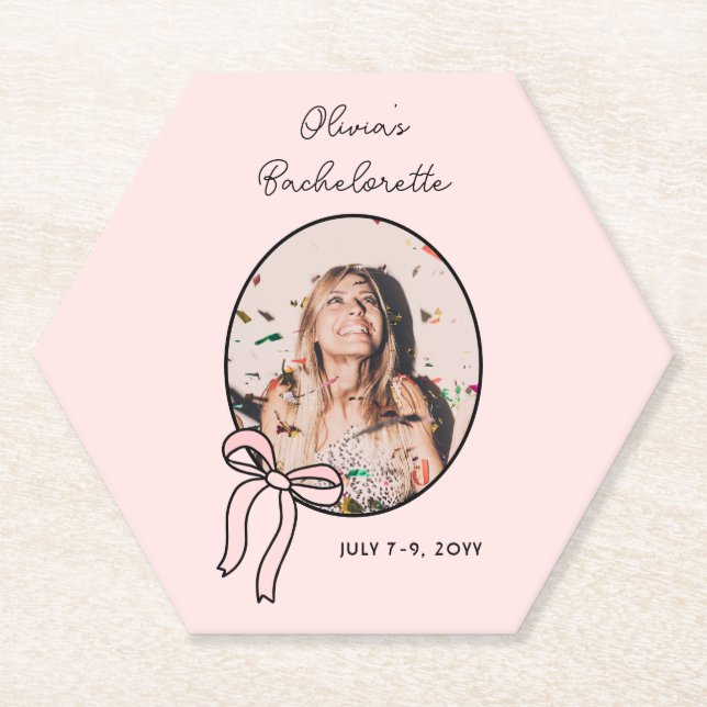 Bows & Babes Pink Bow Coquette Bachelorette Party  Paper Coaster (Front)