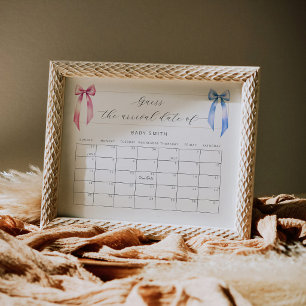 Bows Baby Shower Guess The Due Date Calendar Poster