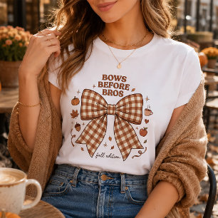 Bows Before Bros Autumn Coquette Plaid Bow Graphic T-Shirt